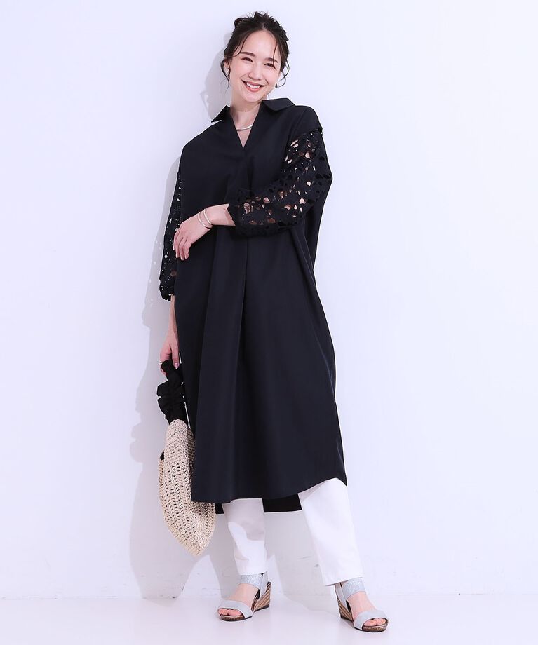 SHOO･LA･RUE「袖レースが上品なシャツワンピース」|ワンピース|