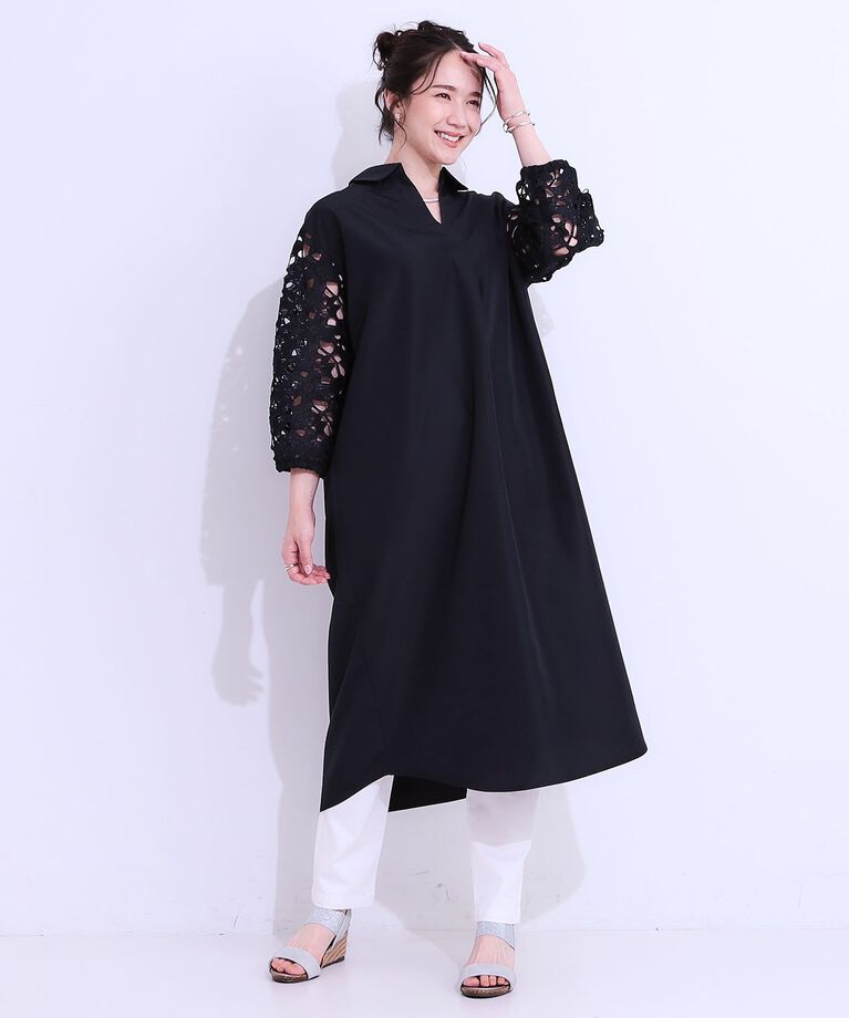 SHOO･LA･RUE「袖レースが上品なシャツワンピース」|ワンピース|