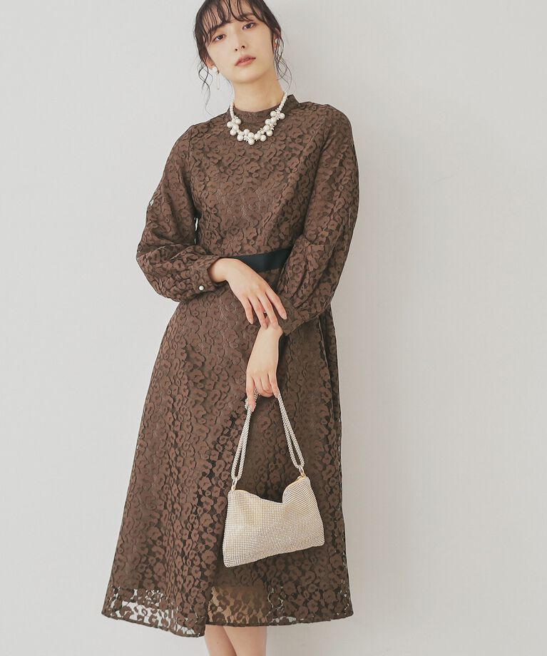 SunaUna「【SS～Lサイズ展開/レオパードレース】スタンドネックワンピース」|ワンピース|