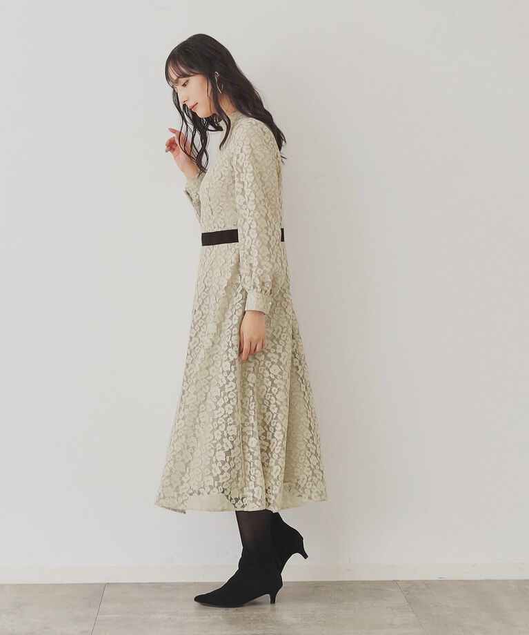 SunaUna「【SS～Lサイズ展開/レオパードレース】スタンドネックワンピース」|ワンピース|