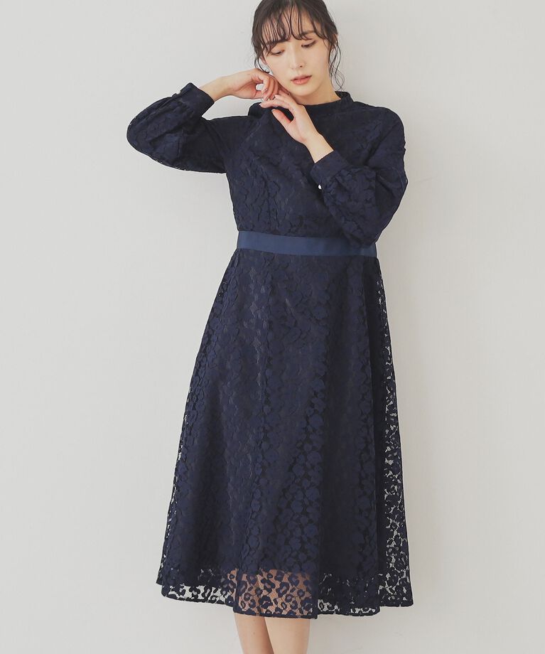 SunaUna「【SS～Lサイズ展開/レオパードレース】スタンドネックワンピース」|ワンピース|