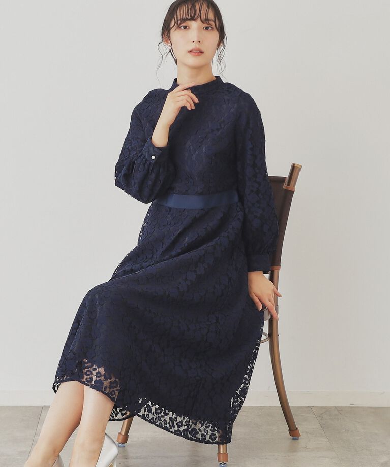 SunaUna「【SS～Lサイズ展開/レオパードレース】スタンドネックワンピース」|ワンピース|