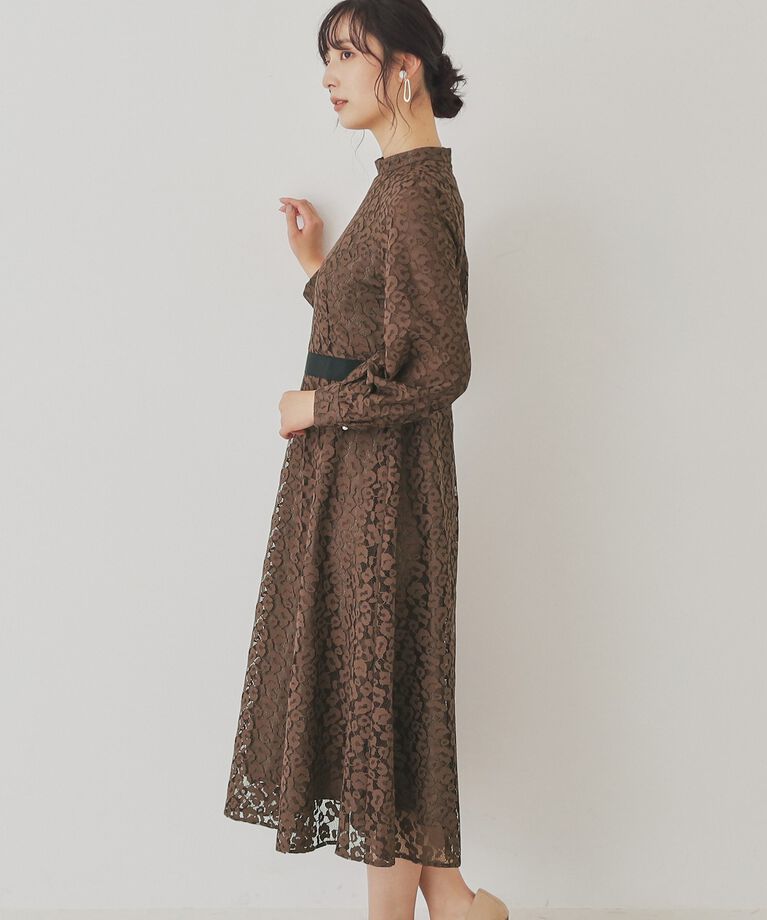 SunaUna「【SS～Lサイズ展開/レオパードレース】スタンドネックワンピース」|ワンピース|