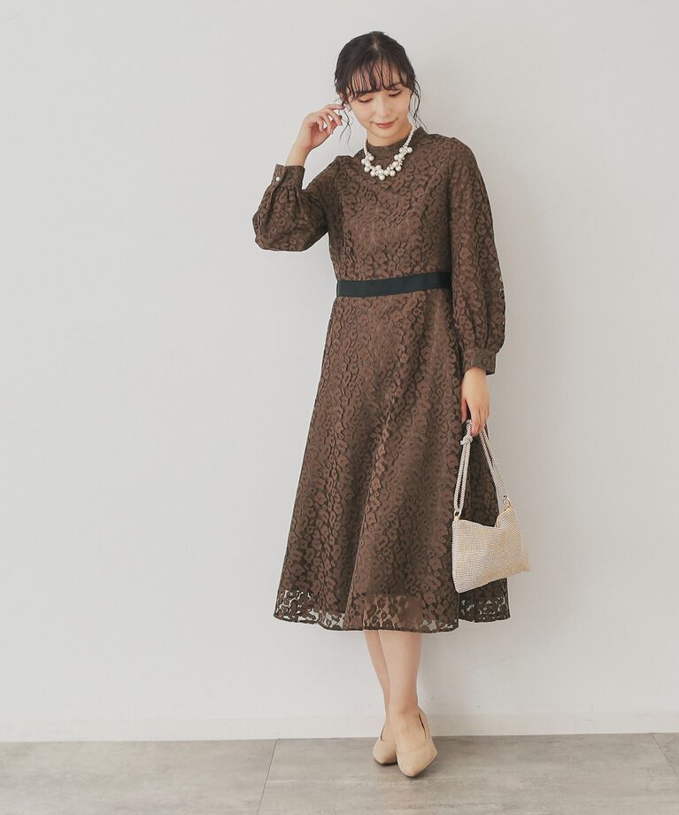 SunaUna「【SS～Lサイズ展開/レオパードレース】スタンドネックワンピース」|ワンピース|