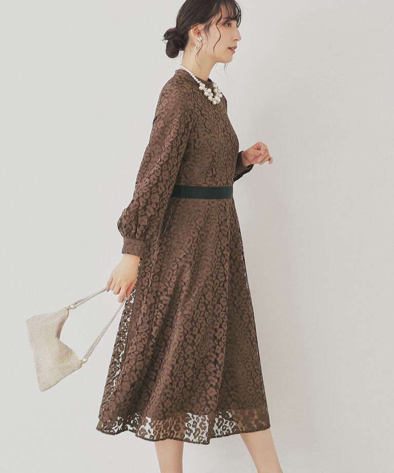 SunaUna「【SS～Lサイズ展開/レオパードレース】スタンドネックワンピース」|ワンピース|