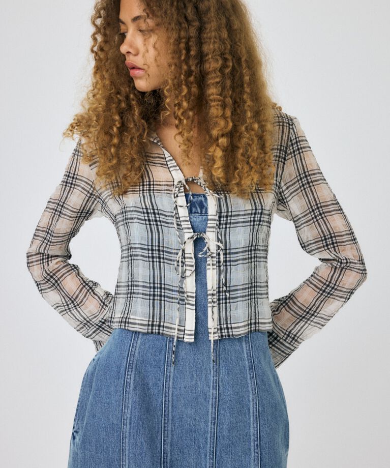 MOUSSY「FRONT TIED CHECK シャツ」|シャツ・ブラウス|WHT