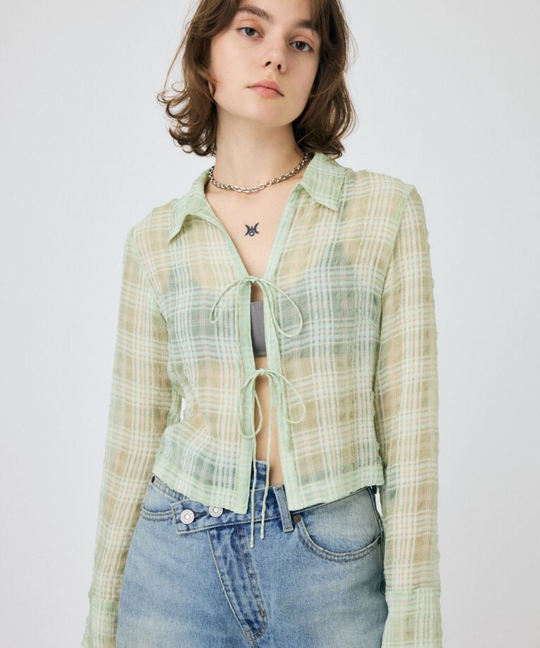 MOUSSY「FRONT TIED CHECK シャツ」|シャツ・ブラウス|L/KHA1