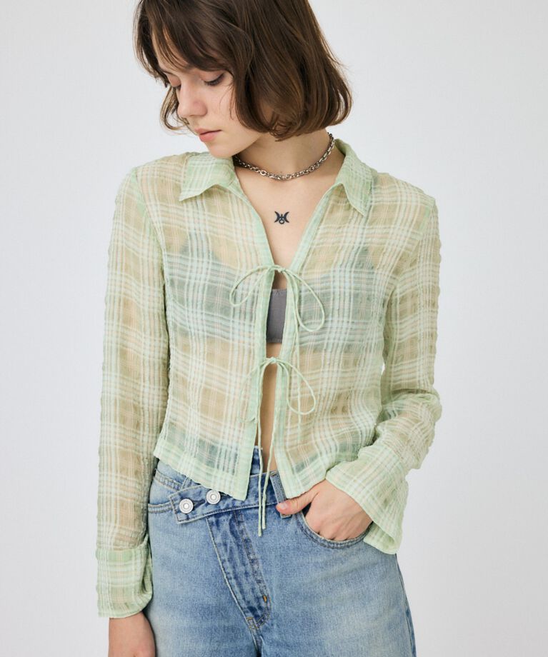 MOUSSY「FRONT TIED CHECK シャツ」|シャツ・ブラウス|