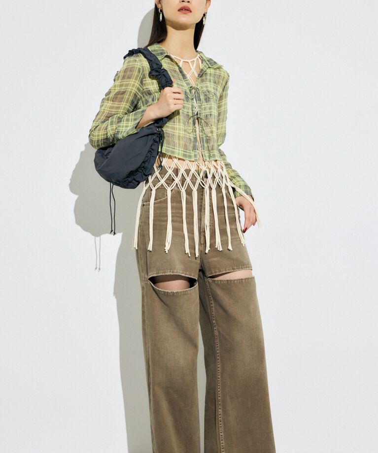 MOUSSY「FRONT TIED CHECK シャツ」|シャツ・ブラウス|