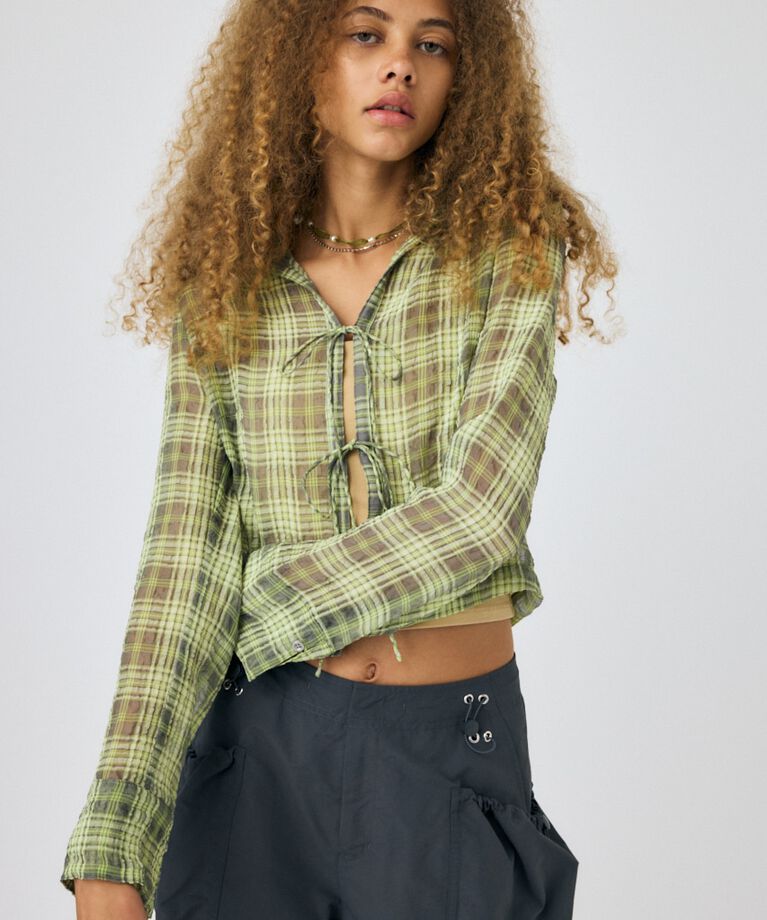 MOUSSY「FRONT TIED CHECK シャツ」|シャツ・ブラウス|