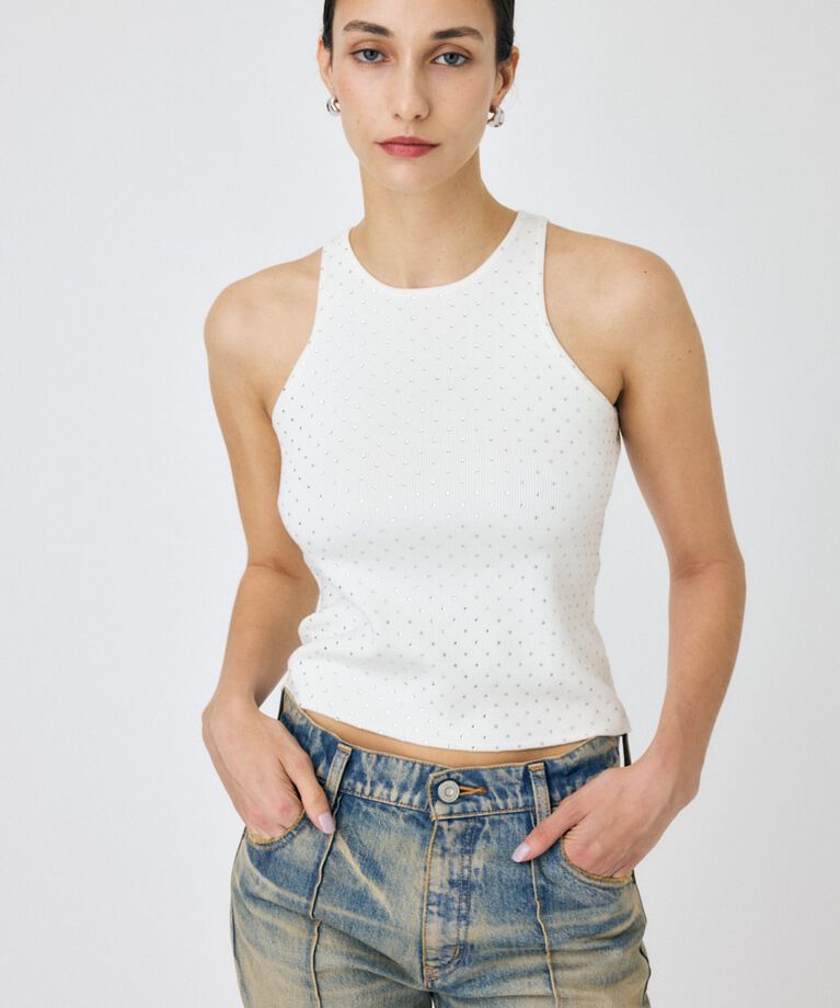 MOUSSY「RHINESTONE タンク」|タンクトップ|WHT