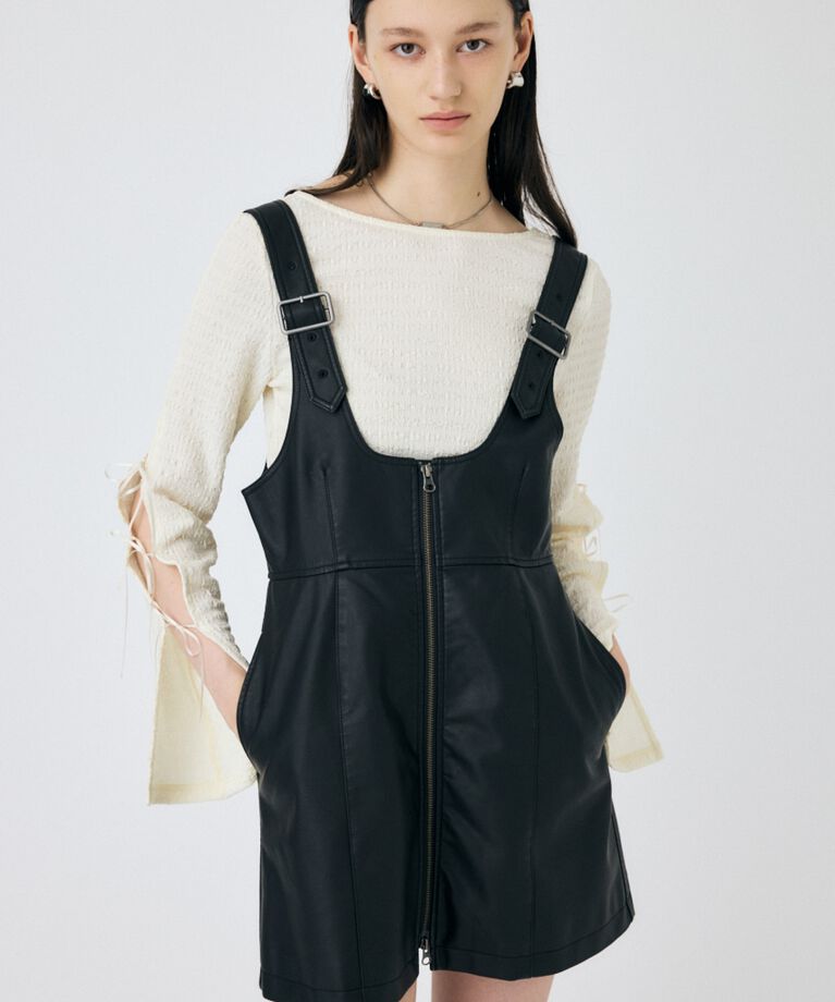 MOUSSY「FRONT ZIP ジャンパースカート」|ワンピース|BLK