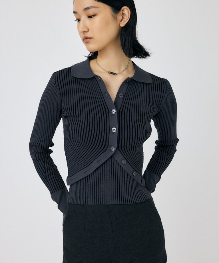 MOUSSY「RIB KNIT カーディガン&キャミ」|ニット・セーター|BLK