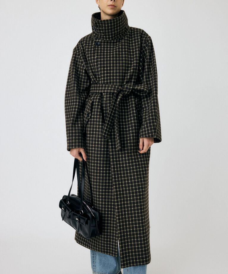MOUSSY「STANDCOLLAR PLAID コクーンコート」|その他|柄BRN5