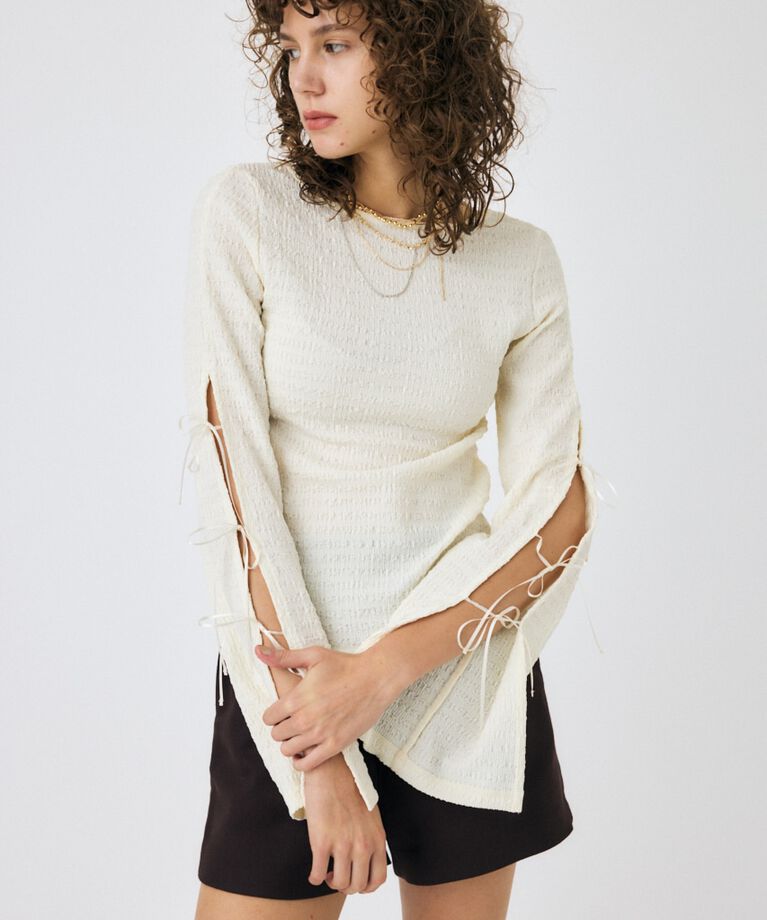 MOUSSY「SLEEVE RIBBON トップス」|Tシャツ・カットソー|