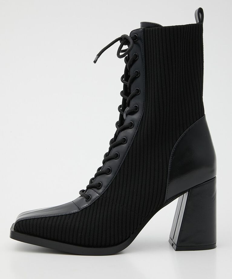 rienda「レースUP Knitショートブーツ」|その他|BLK