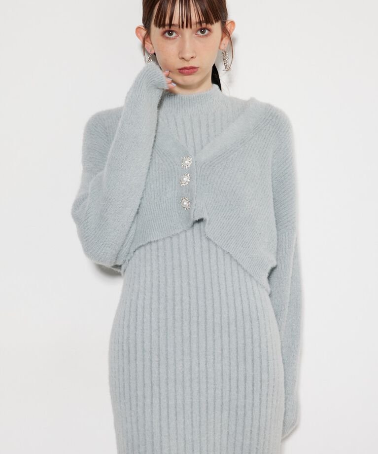 rienda「ビジュー釦カーデSET Knit OP」|ワンピース|