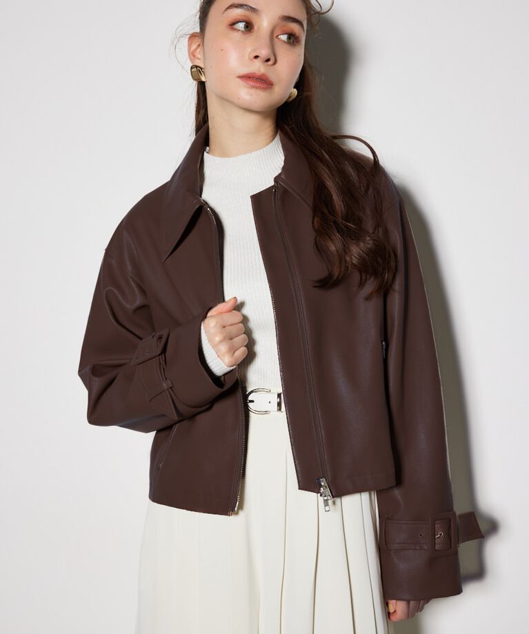 rienda「フェイクレザーショートZIPジャケット」|その他|