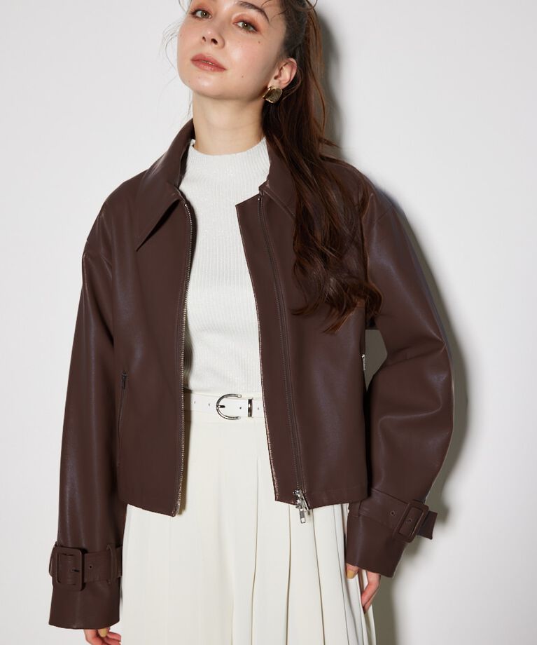 rienda「フェイクレザーショートZIPジャケット」|その他|