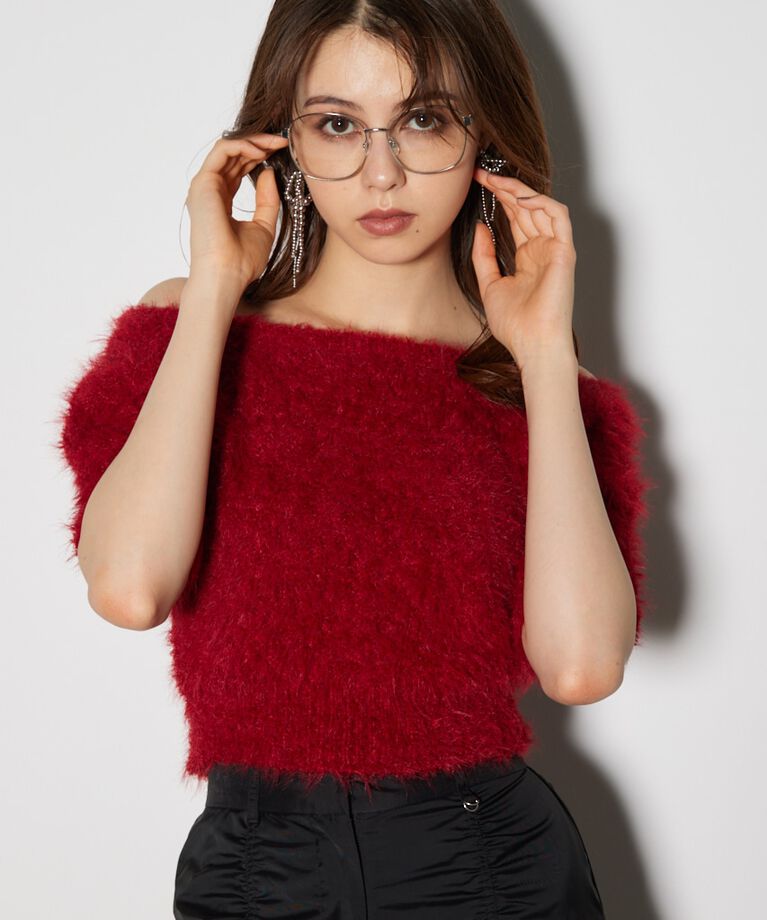 rienda「オフショルシャギーニットトップス」|ニット・セーター|RED