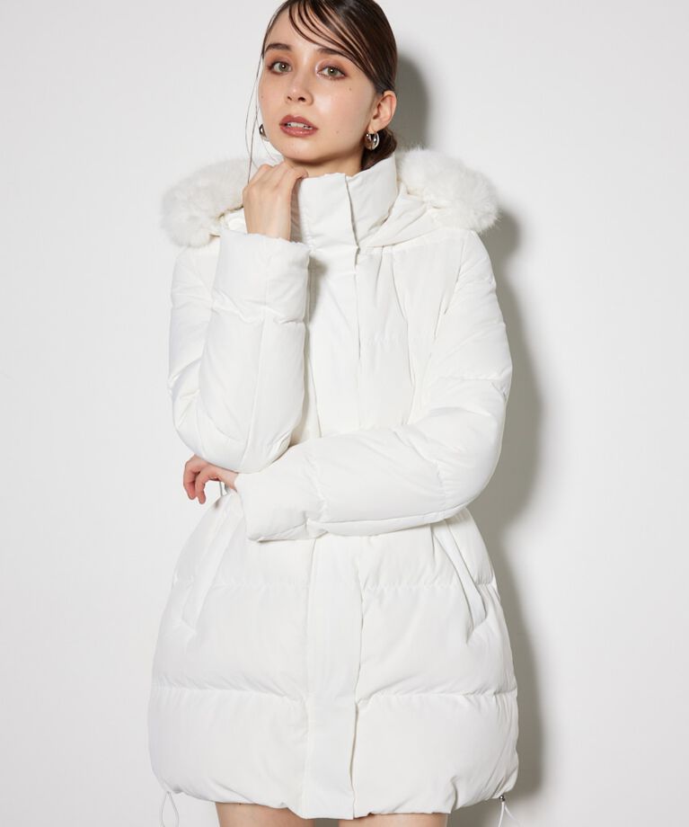 rienda「シャーリングゴムベルト付きシェイプダウンコート」|その他|WHT