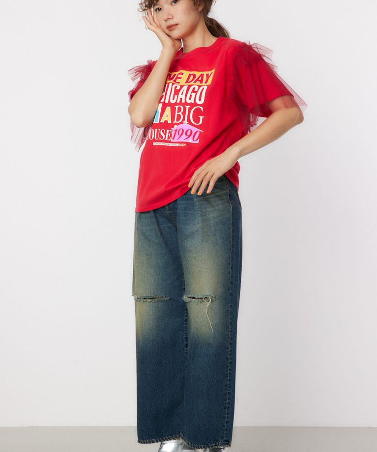 RODEO CROWNS「ONE DAY 袖チュールトップス」|Tシャツ・カットソー|