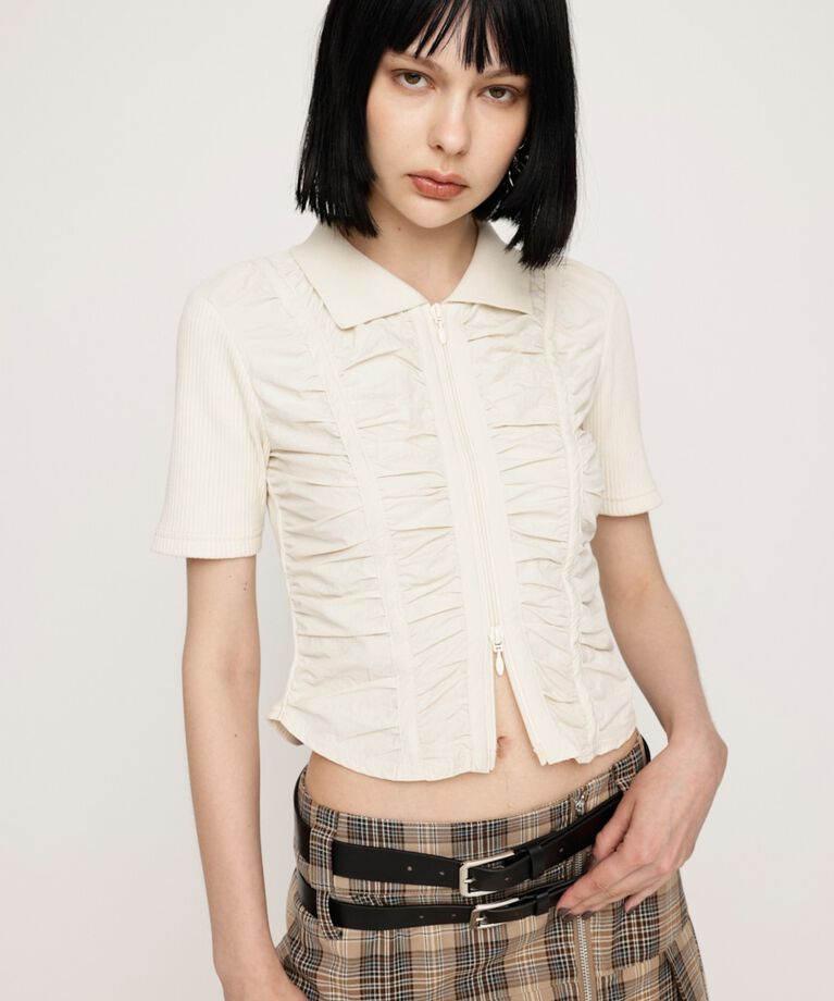 SLY「FRONT GATHER ZIP トップス」|Tシャツ・カットソー|O/WHT1