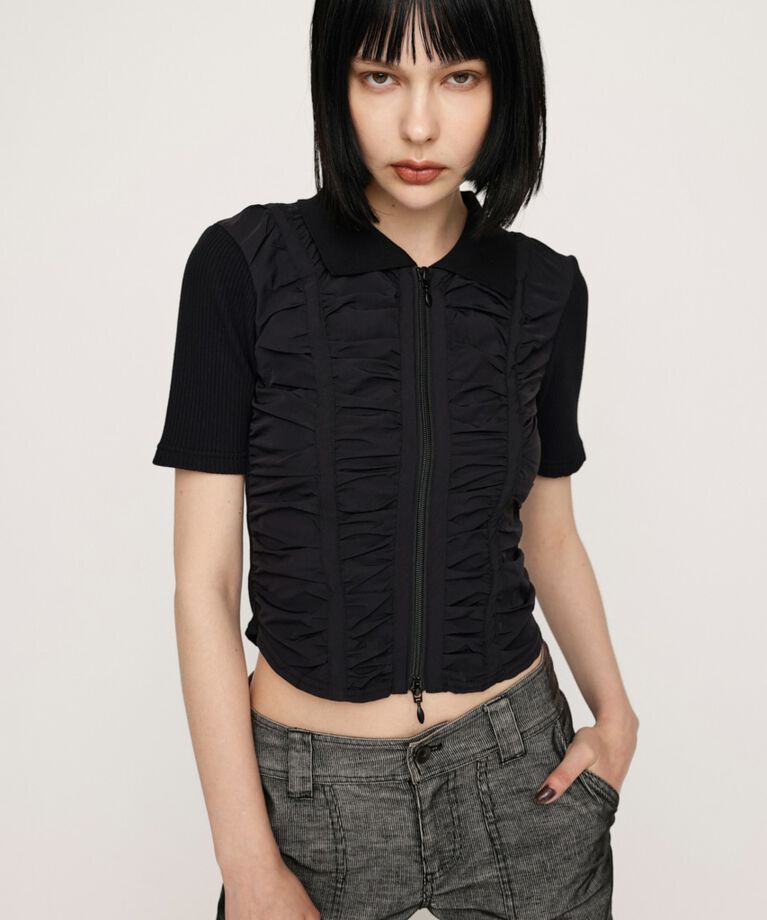 SLY「FRONT GATHER ZIP トップス」|Tシャツ・カットソー|BLK