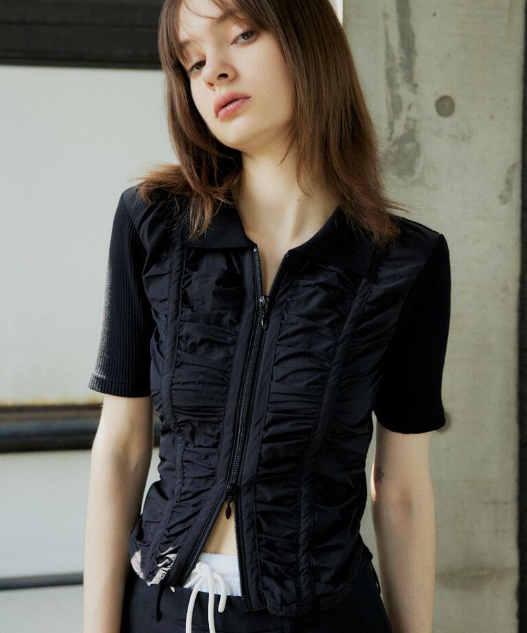 SLY「FRONT GATHER ZIP トップス」|Tシャツ・カットソー|