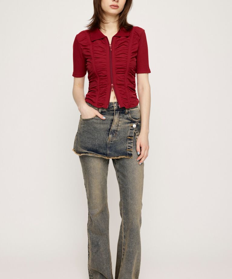 SLY「FRONT GATHER ZIP トップス」|Tシャツ・カットソー|