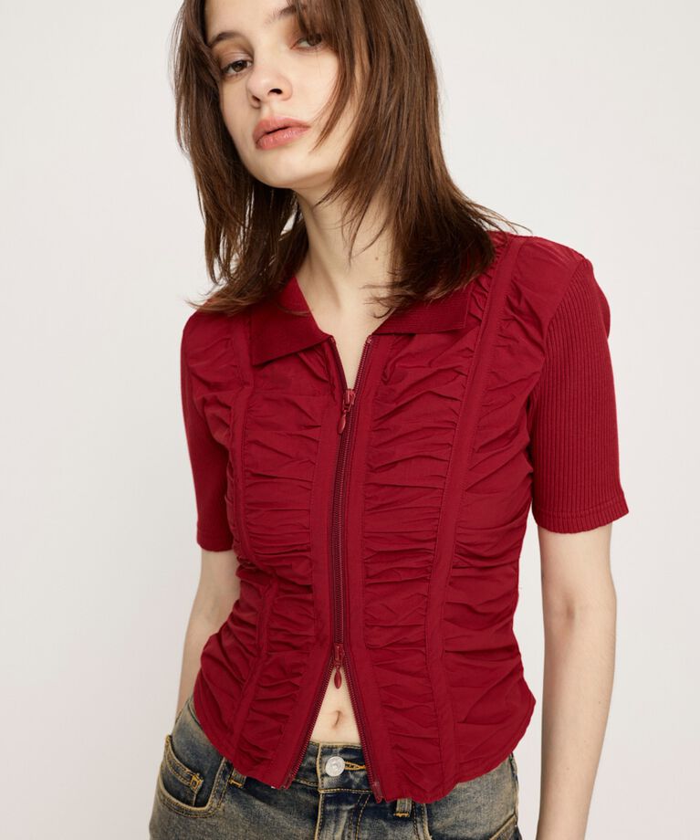 SLY「FRONT GATHER ZIP トップス」|Tシャツ・カットソー|