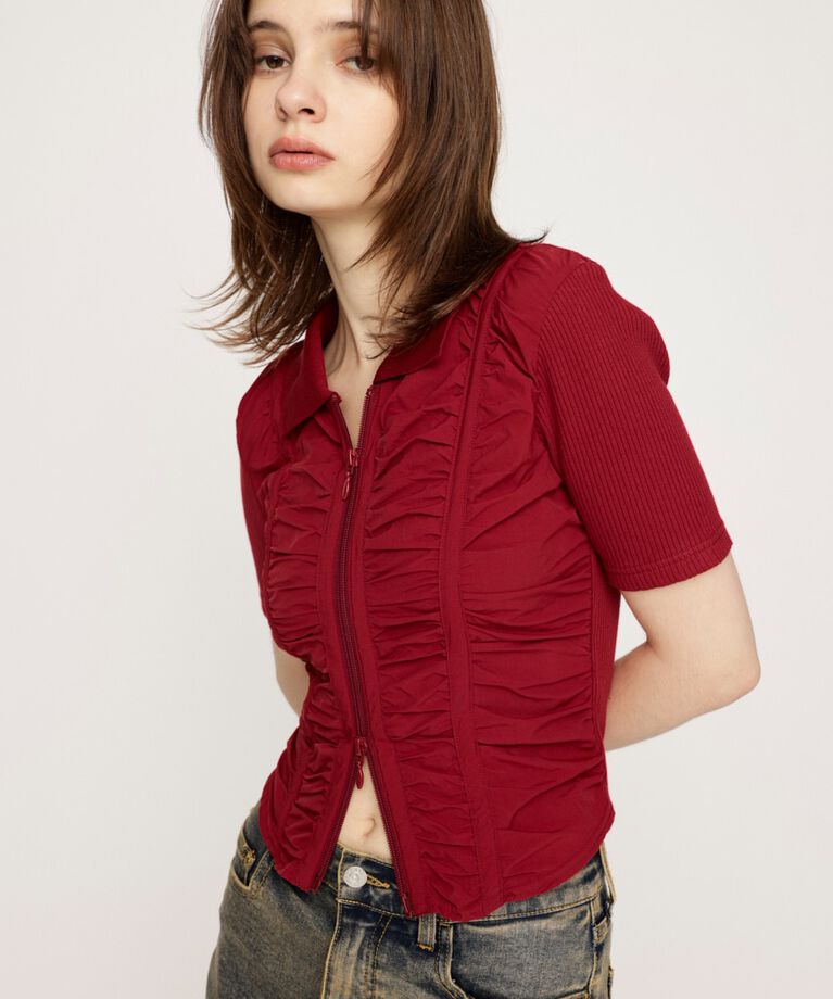 SLY「FRONT GATHER ZIP トップス」|Tシャツ・カットソー|
