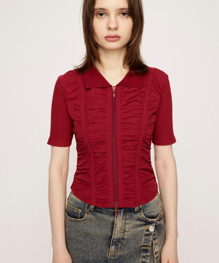 SLY「FRONT GATHER ZIP トップス」|Tシャツ・カットソー|