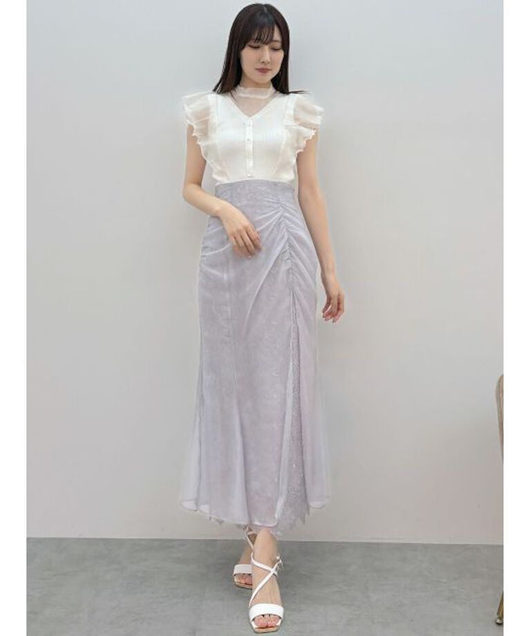 MERCURYDUO「2WAYオーガンジードッキングラッフルニット」|ニット・セーター|