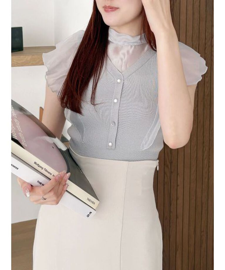 MERCURYDUO「2WAYオーガンジードッキングラッフルニット」|ニット・セーター|
