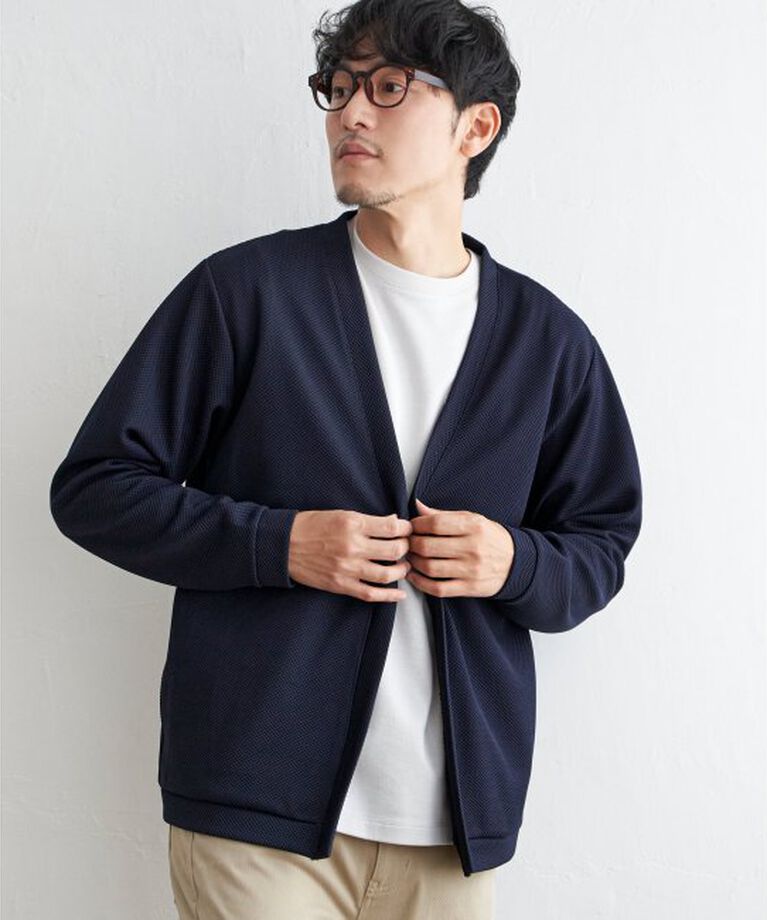ikka「パイナップルワンボタンカーデ」|カーディガン|ネイビーブルー
