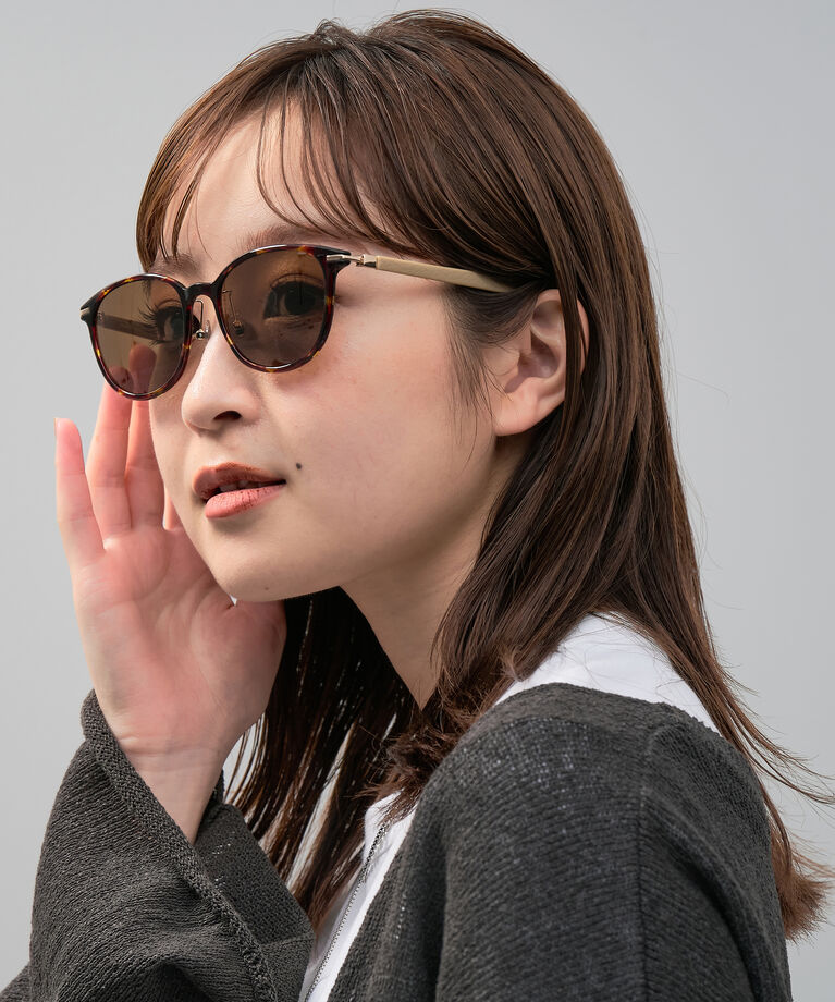  「ボストン型 サングラス | カラーレンズ レザー調 ズレ落ち防止 紫外線防止 UVカット ユニセックス」|サングラス|ブラウン系その他1