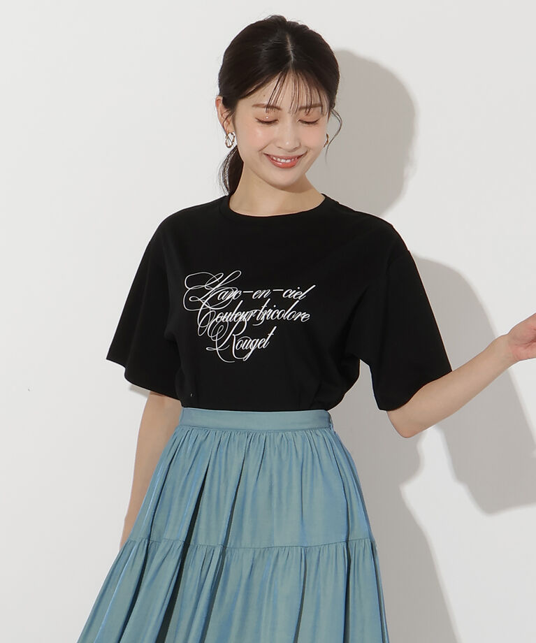 アンドクチュール「シルケットプリントTシャツ」|Tシャツ・カットソー|ブラック