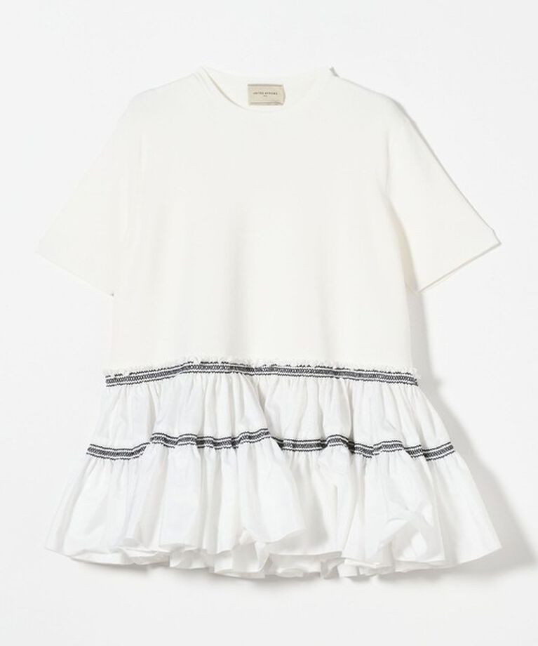UNITED ARROWS「エンブロ ティアードコンビ ショートスリーブ ニット」|ニット・セーター|OFF WHITE