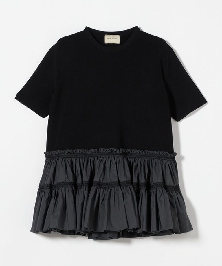 UNITED ARROWS「エンブロ ティアードコンビ ショートスリーブ ニット」|ニット・セーター|BLACK