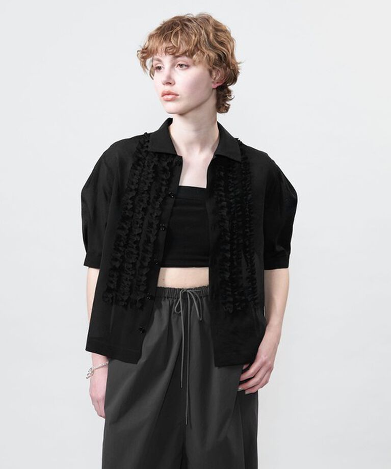 ASTRAET「＜ASTRAET＞フリル パフスリーブブラウス」|シャツ・ブラウス|BLACK