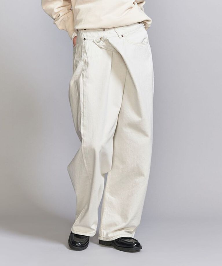 BEAUTY&YOUTH UNITED ARROWS「ダメージ ラップワイド デニムパンツ」|デニム|WHITE