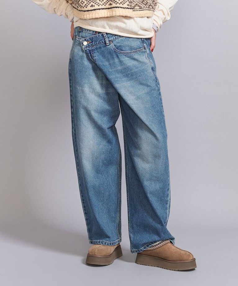BEAUTY&YOUTH UNITED ARROWS「ダメージ ラップワイド デニムパンツ」|デニム|NAVY