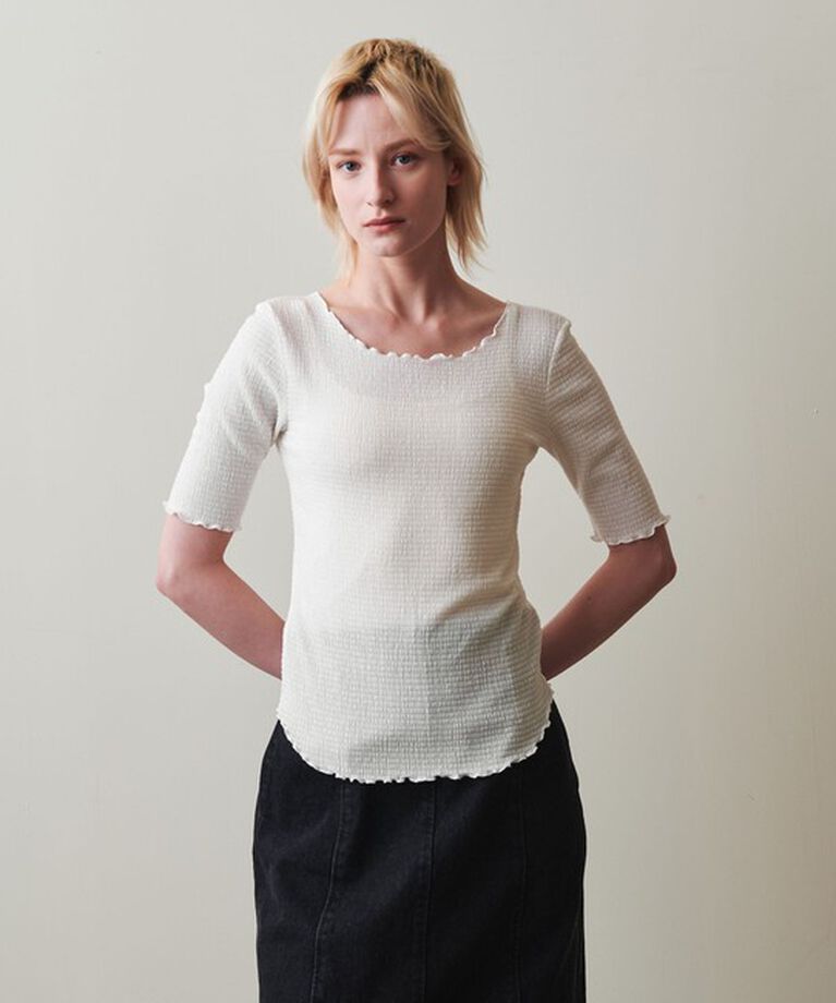 STEVEN ALAN「＜Steven Alan＞クレープ ハーフスリーブ プルオーバー」|Tシャツ・カットソー|WHITE