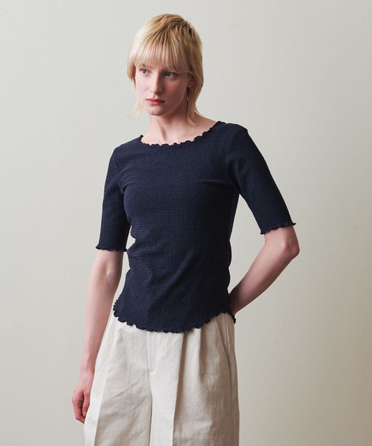 STEVEN ALAN「＜Steven Alan＞クレープ ハーフスリーブ プルオーバー」|Tシャツ・カットソー|NAVY