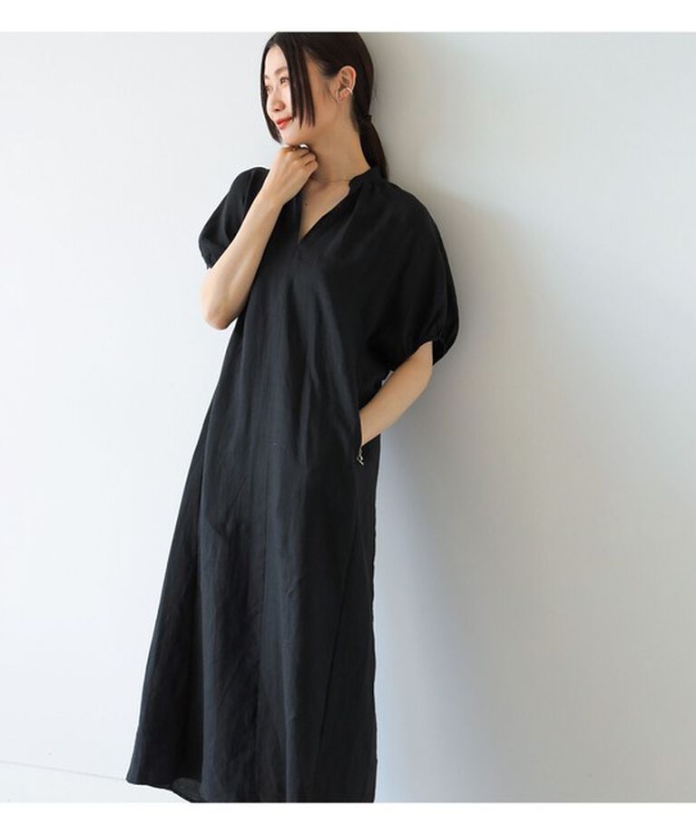 Demi-Luxe BEAMS 「TICCA / リネン バルーンスリーブ ワンピース」|ワンピース|BLACK