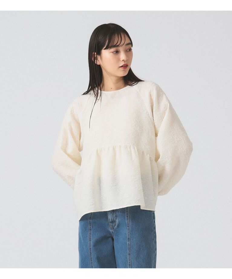 Ray BEAMS 「ジャガード ギャザー キリカエ ブラウス」|シャツ・ブラウス|OFF_WHITE
