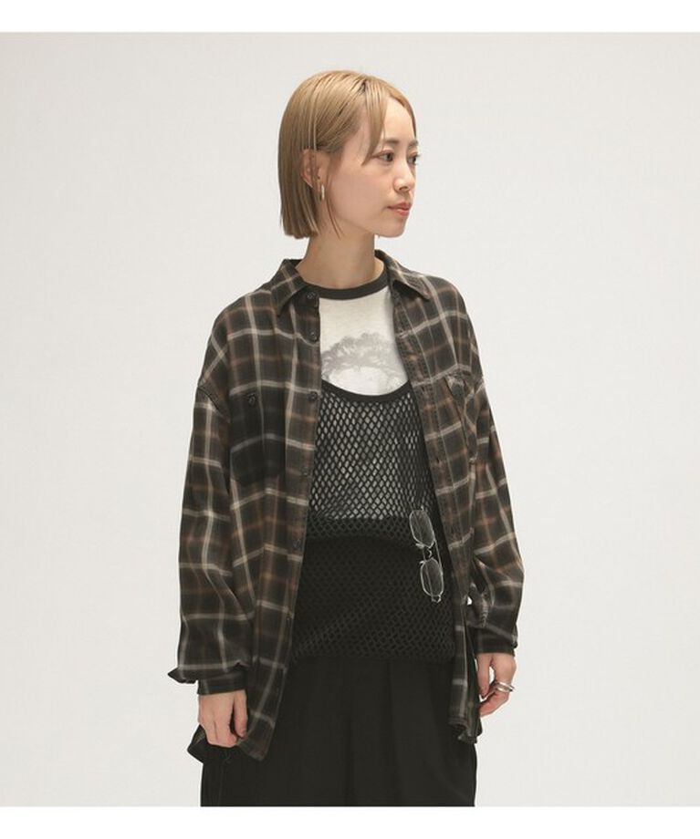 BEAMSBOY「maturely / レーヨン ブリーチ チェック シャツ」|シャツ・ブラウス|BLACK