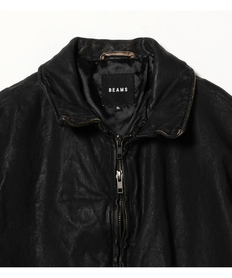 BEAMS「ユーズド加工 レザージップブルゾン」|ブルゾン・スタジャン|