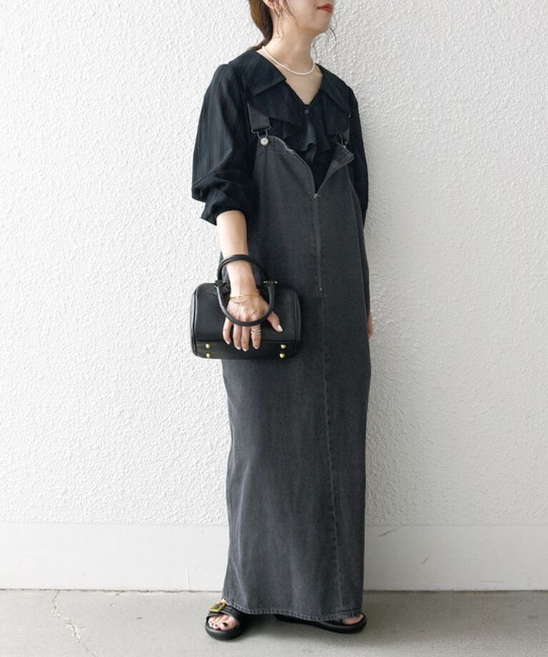 SHIPS any「SHIPS any:〈洗濯機可能〉フロントジップ ジャンパー スカート［SHIPS any DENIM］」|ジャンパースカート|ブラック